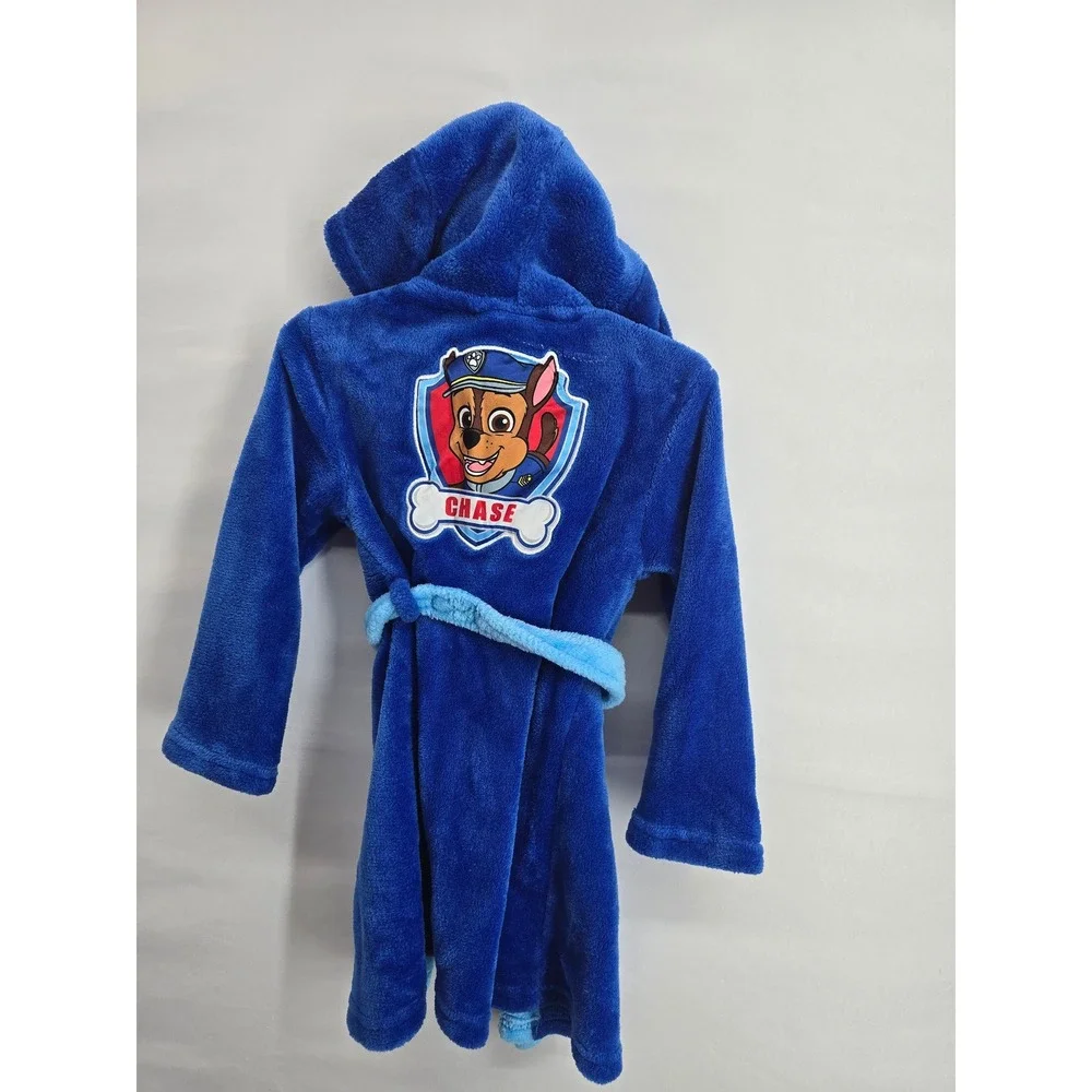 Paw Patrol Chase Boys Blue Plush Hooded Bathrobe Fleece Robe‎ Size 4T 1591